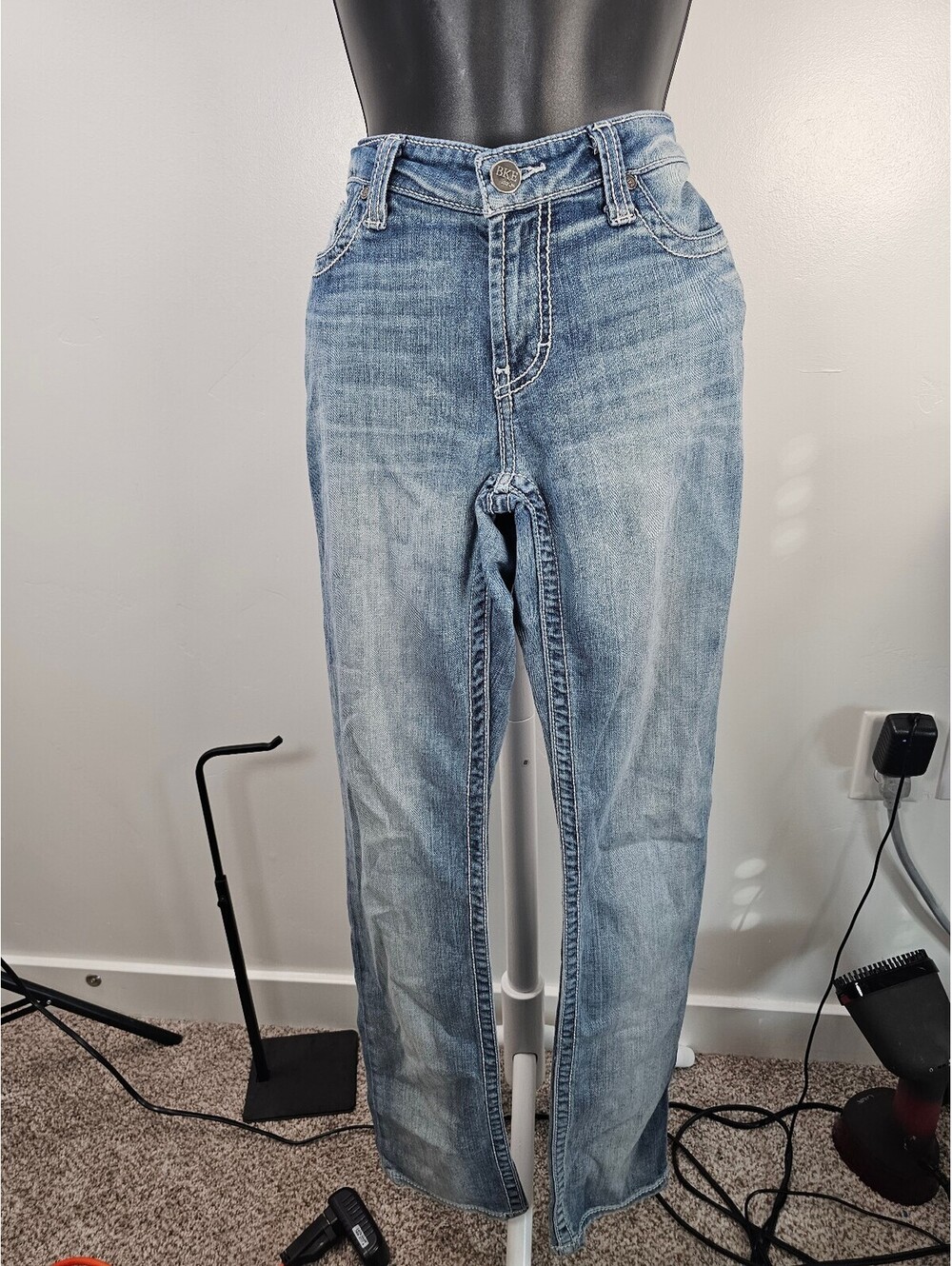 BKE Denim Light Wash Distressed Straight Leg Jeans
